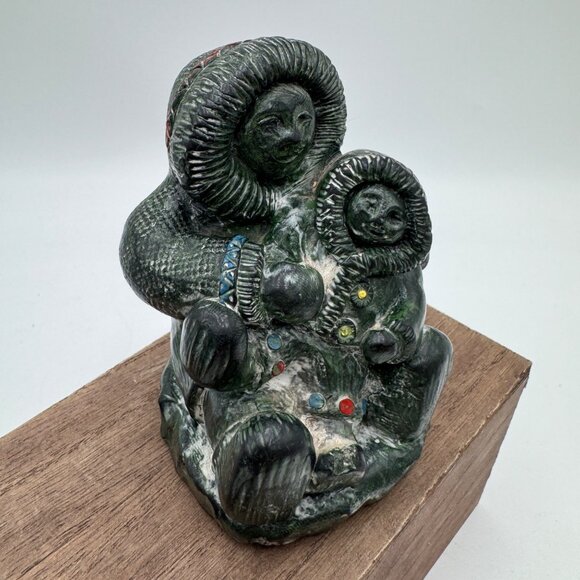 Inuit Sculpture Black Soapstone Hand Made The Wolf Sculptures Canada Parent moth - Picture 5 of 13